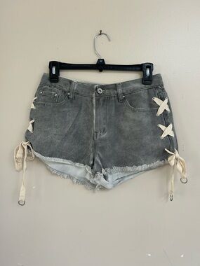 POL Gray Denim Lace-Up Side Detail Women's Shorts